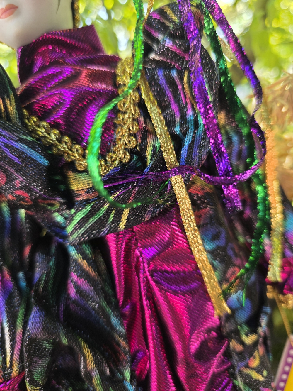 Mardi Gras Jester Doll ~ Iridescent Fuchsia and Multi-Color - Picture 9 of 13